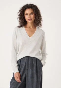 hush Jumpers & Cardigans|Gracey V Neck Metallic Jumper Silver Lurex
