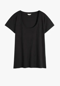 hush Tops & T-Shirts|Hari Scoop Neck Cotton Slub T-Shirt Black