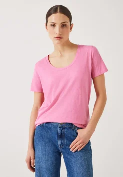 hush Tops & T-Shirts|Hari Scoop Neck Cotton Slub T-Shirt Strawberry Pink