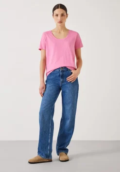 hush Tops & T-Shirts|Hari Scoop Neck Cotton Slub T-Shirt Strawberry Pink