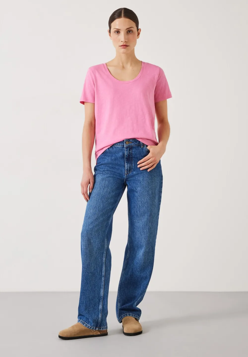 hush Tops & T-Shirts|Hari Scoop Neck Cotton Slub T-Shirt Strawberry Pink