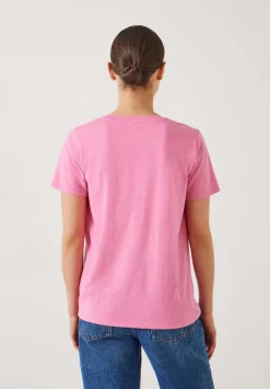 hush Tops & T-Shirts|Hari Scoop Neck Cotton Slub T-Shirt Strawberry Pink