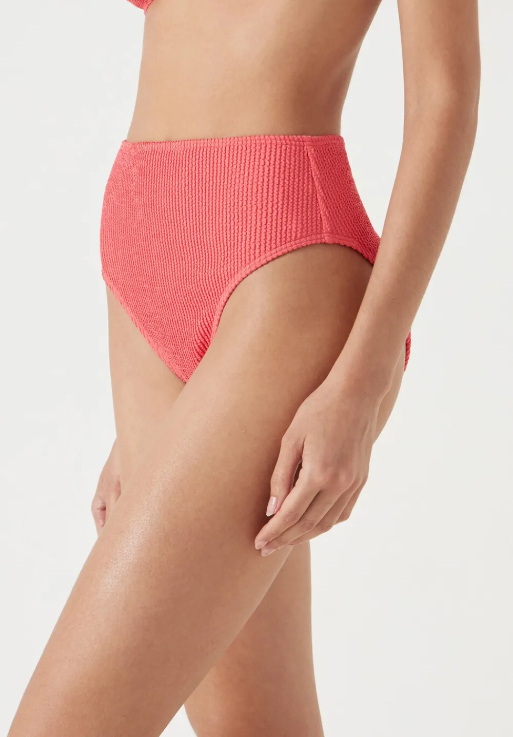 hush Swimwear & Beachwear|Harper High Waisted Crinkle Bikini Bottoms Coral Pink
