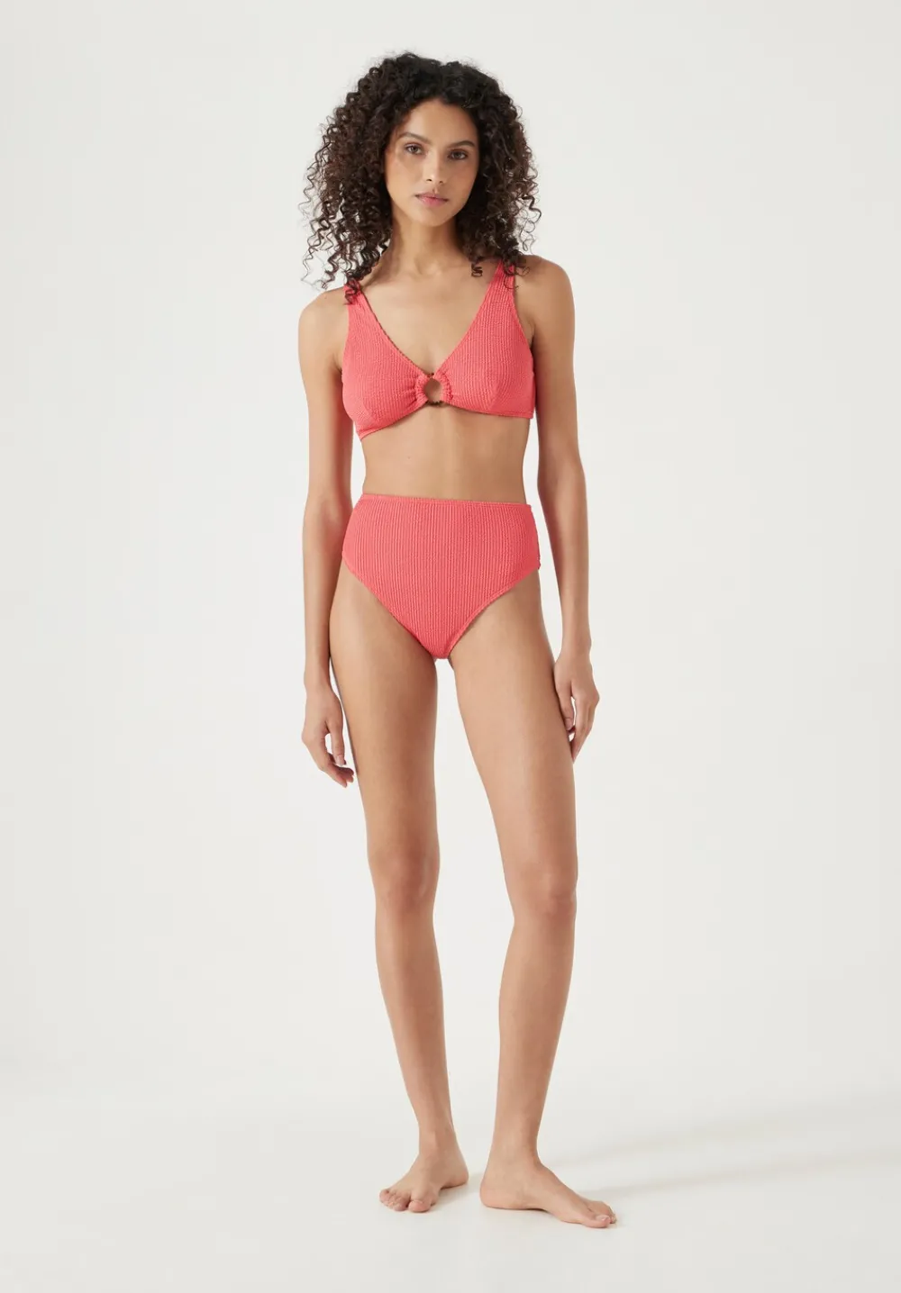 hush Swimwear & Beachwear|Harper High Waisted Crinkle Bikini Bottoms Coral Pink