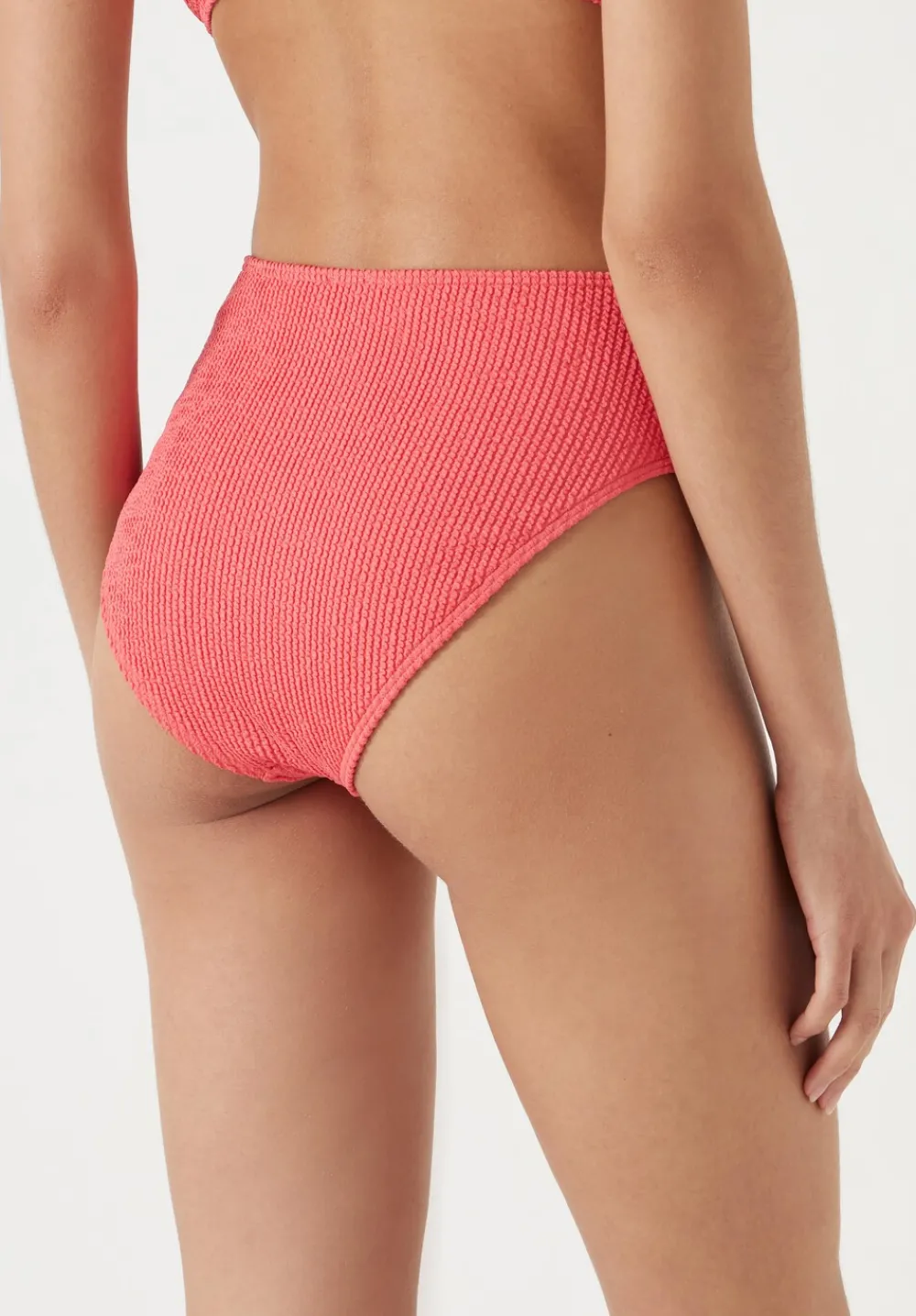 hush Swimwear & Beachwear|Harper High Waisted Crinkle Bikini Bottoms Coral Pink