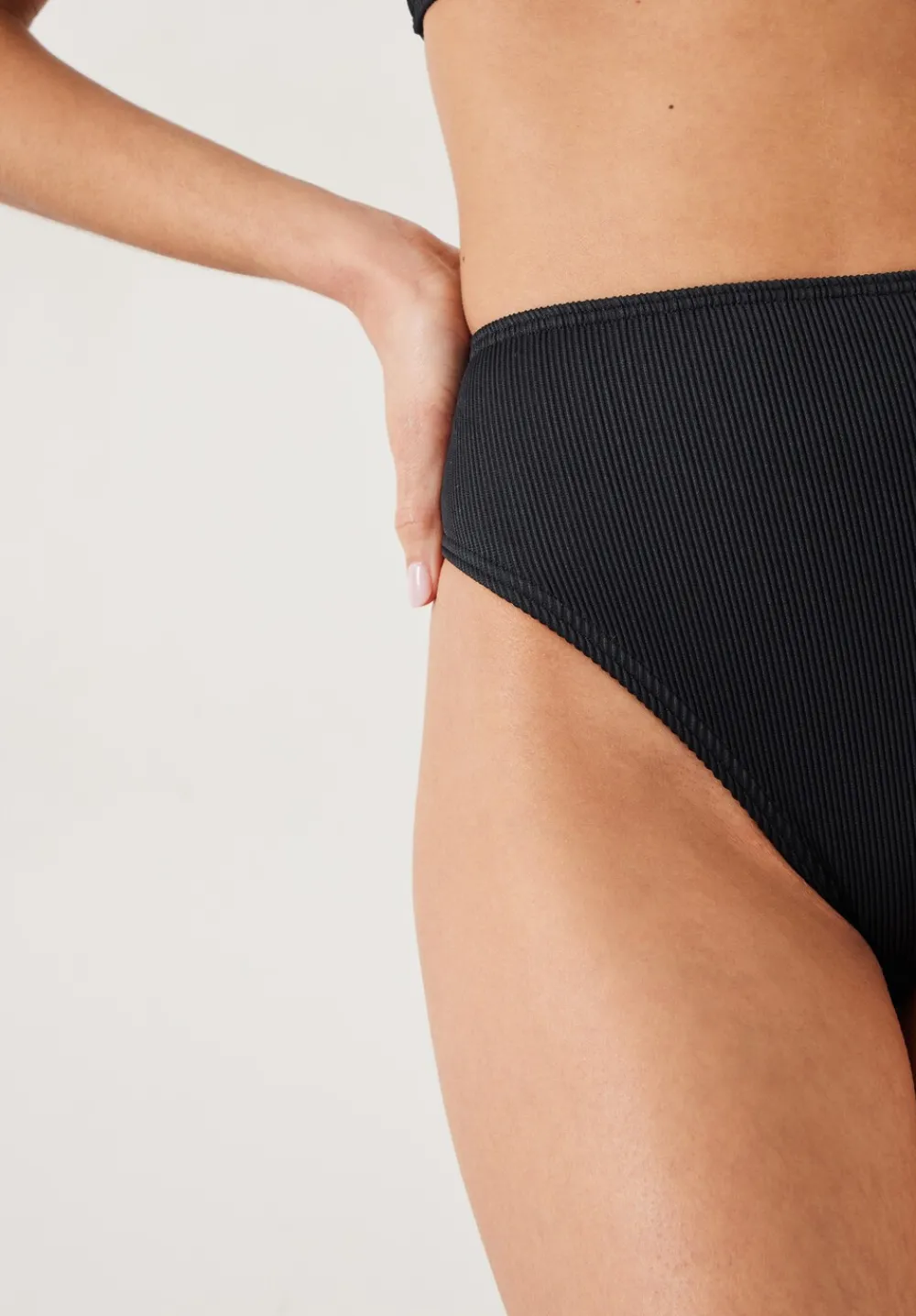 hush Swimwear & Beachwear|Harper High Waisted Rib Bikini Bottoms Black