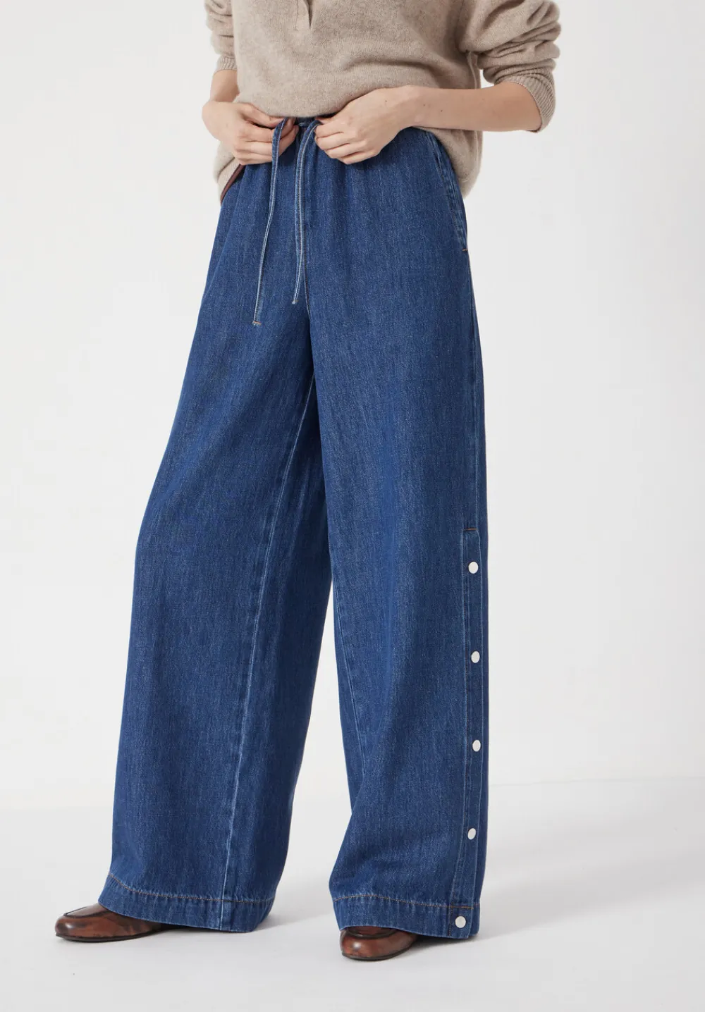 hush Jeans|Harri Popper Detail Wide Leg Jeans Grey Blue Wash