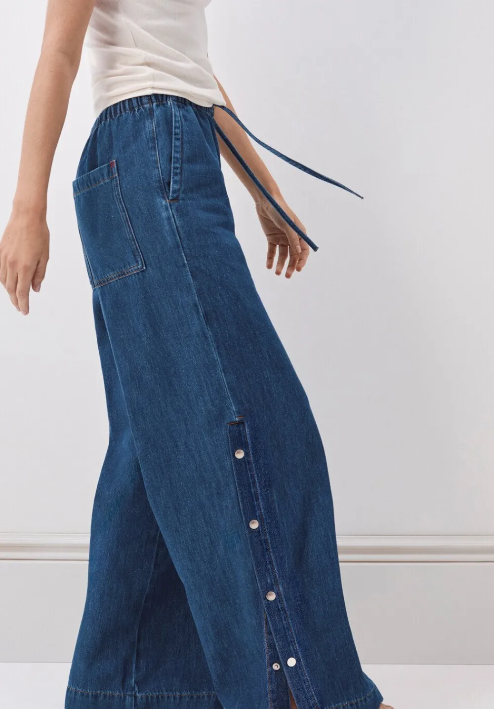 hush Jeans|Harri Popper Detail Wide Leg Jeans Grey Blue Wash