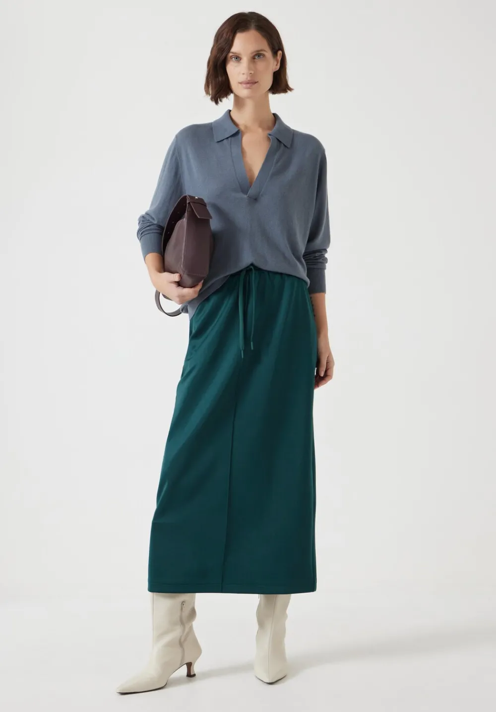 hush Skirts|Harrison Pintuck Jersey Skirt Teal Green