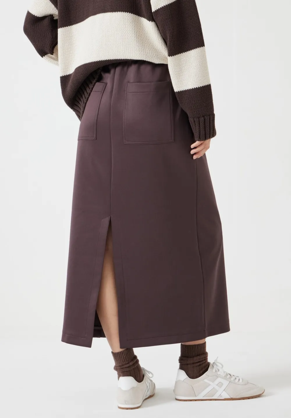 hush Skirts|Harrison Pintuck Jersey Skirt Raisin Brown