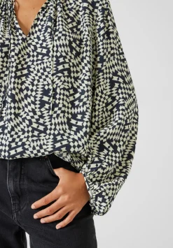 hush Shirts & Blouses|Hartley Gathered Sleeve Printed Top Mini Geo Black
