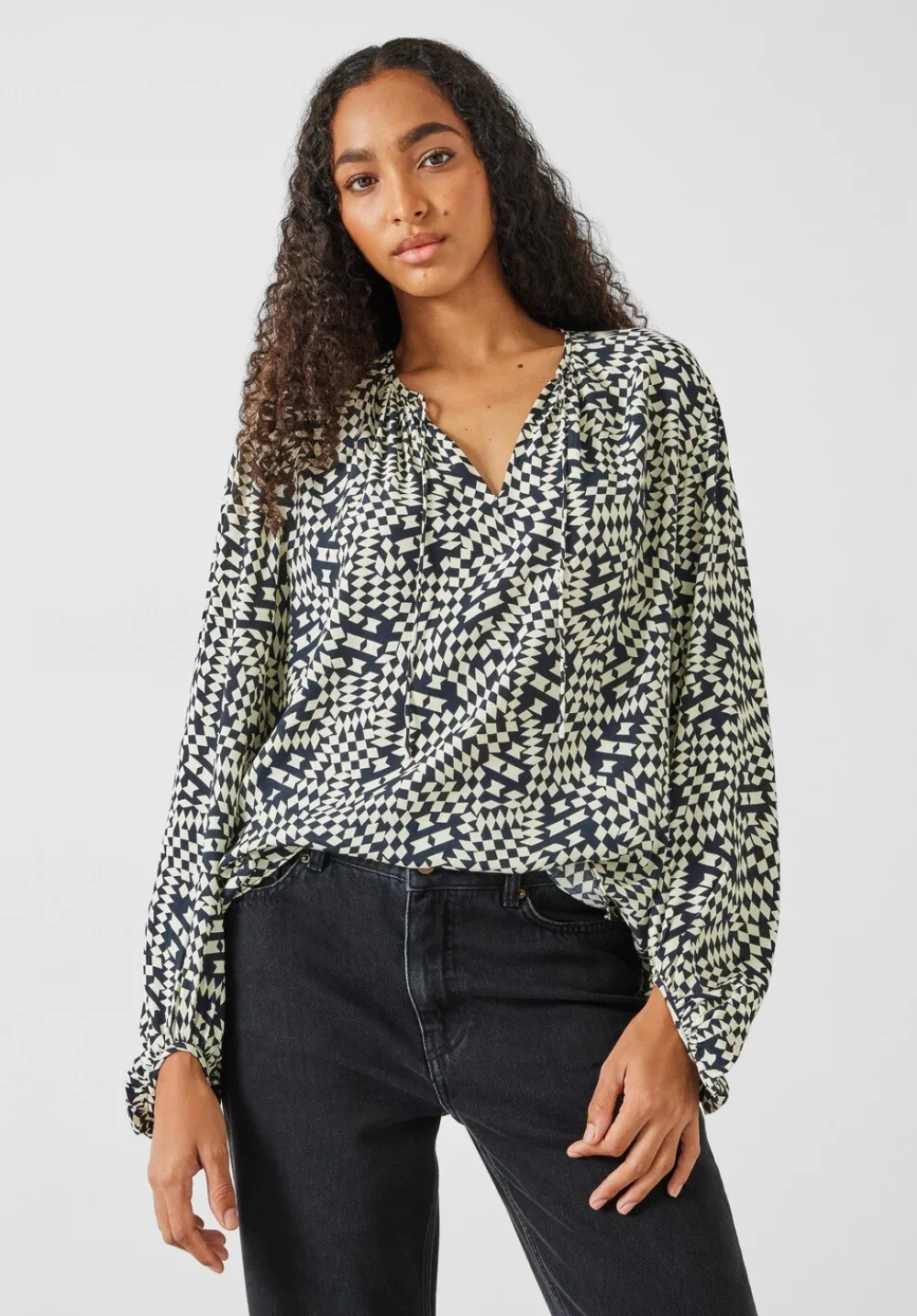 hush Shirts & Blouses|Hartley Gathered Sleeve Printed Top Mini Geo Black