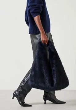 hush Bags|Helen Moore Faux Fur Triangle Tote Midnight Navy