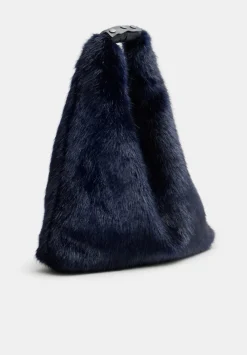 hush Bags|Helen Moore Faux Fur Triangle Tote Midnight Navy
