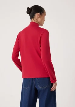 hush Tops & T-Shirts|High Neck Midweight Jersey Top Ruby Red