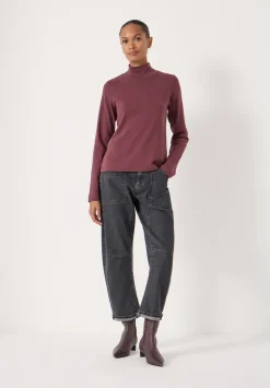 hush Tops & T-Shirts|High Neck Midweight Jersey Top Burgundy Purple