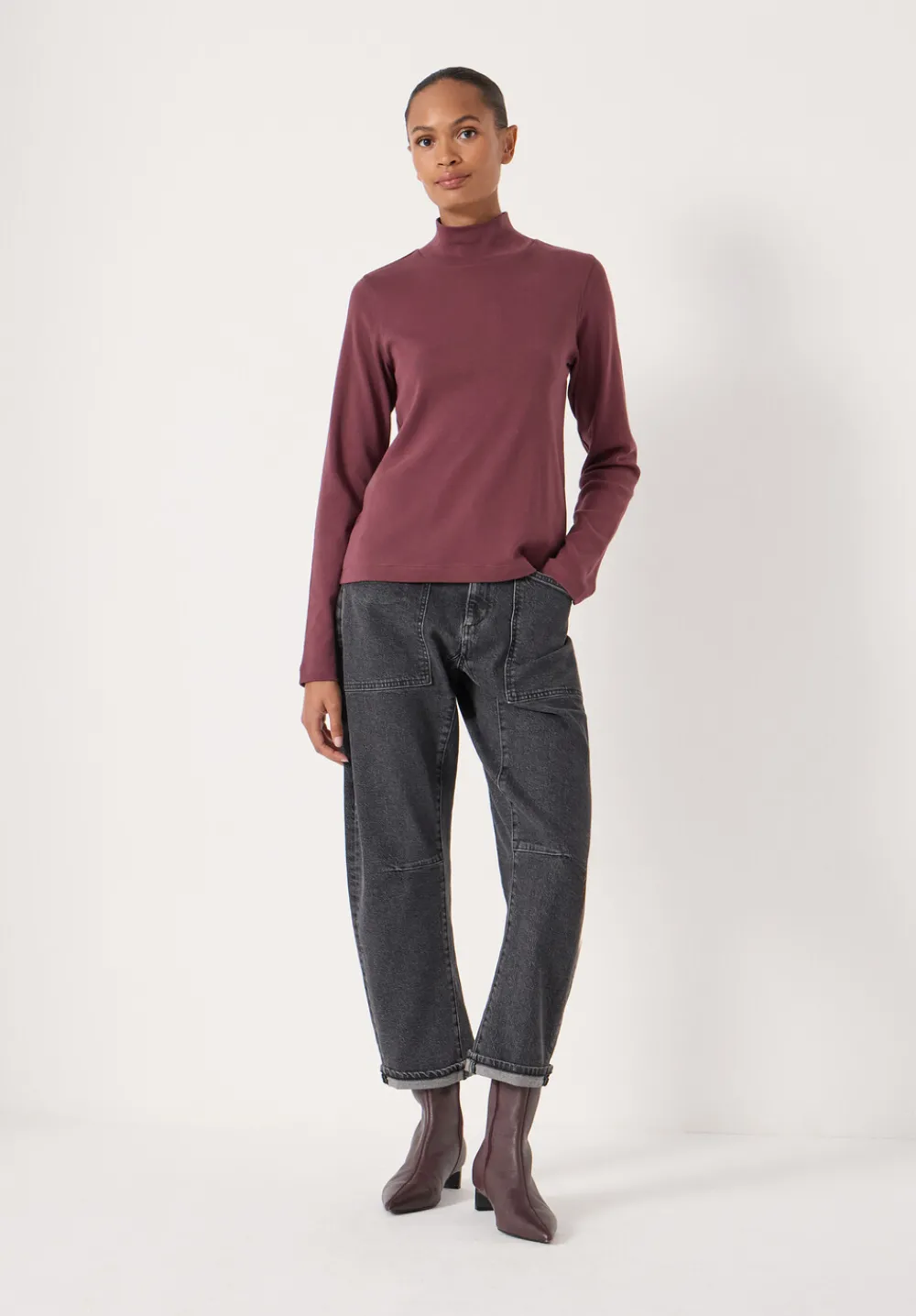 hush Tops & T-Shirts|High Neck Midweight Jersey Top Burgundy Purple