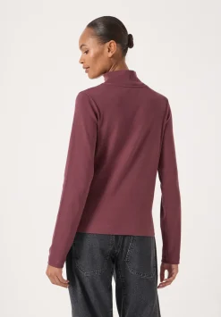 hush Tops & T-Shirts|High Neck Midweight Jersey Top Burgundy Purple