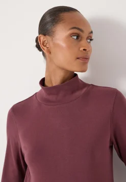 hush Tops & T-Shirts|High Neck Midweight Jersey Top Burgundy Purple