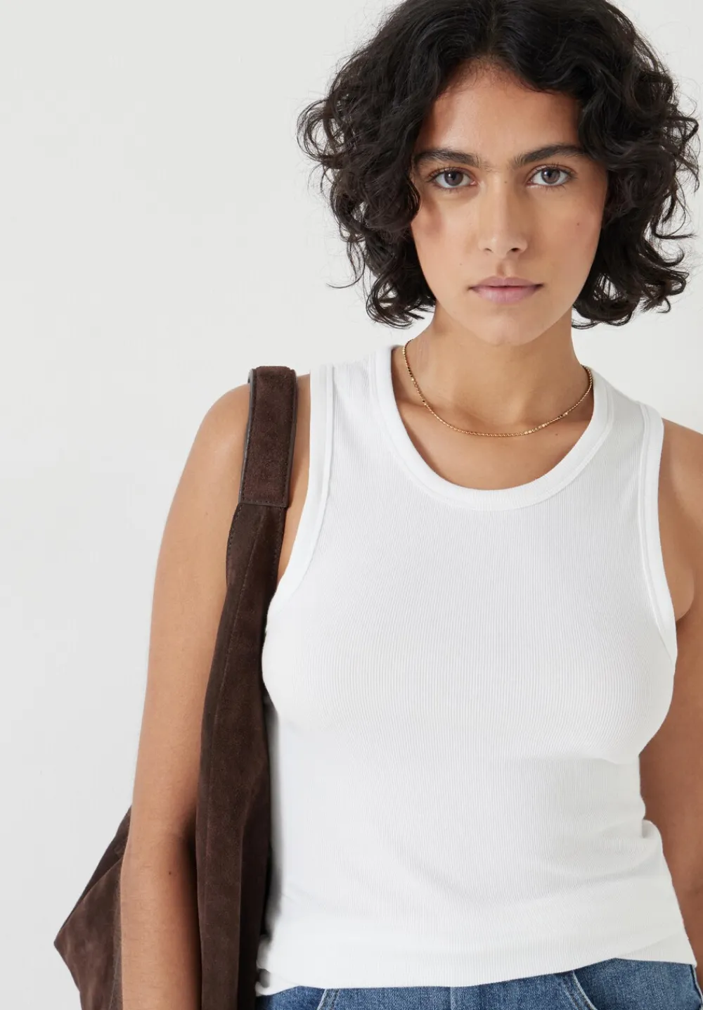 hush Tops & T-Shirts|High Neck Ribbed Vest White