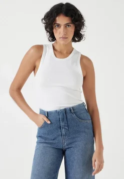 hush Tops & T-Shirts|High Neck Ribbed Vest White