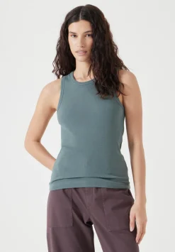 hush Tops & T-Shirts|High Neck Ribbed Vest Sage Green