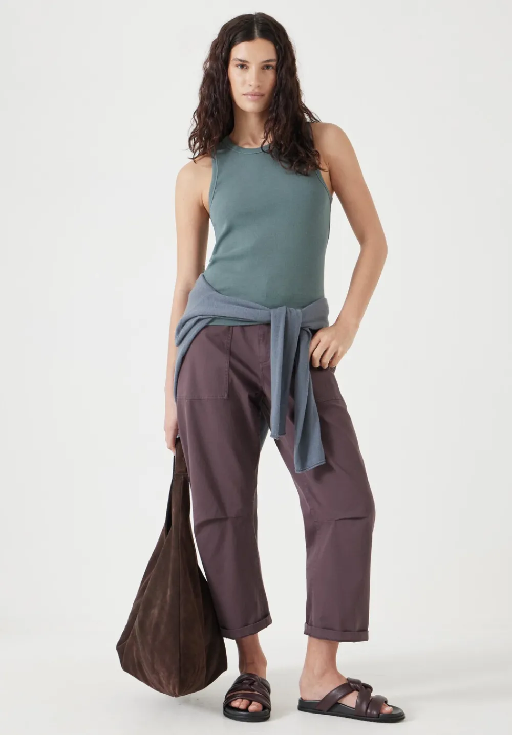 hush Tops & T-Shirts|High Neck Ribbed Vest Sage Green