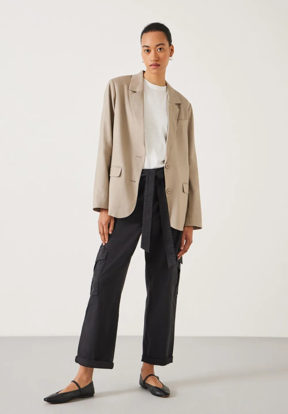 hush Trousers|High Waist Belted Trousers Washed Black