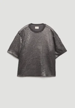 hush Tops & T-Shirts|Holly Matte Sequin T-Shirt Gunmetal Grey