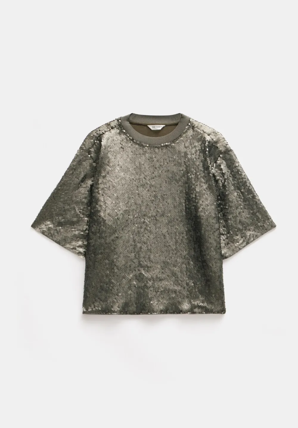 hush Tops & T-Shirts|Holly Sequin T-Shirt Matte Khaki Green Sequins