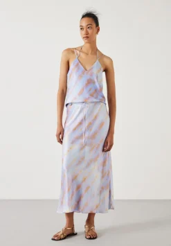 hush Skirts|Indra Satin Midi Skirt Tie Dye Pastel