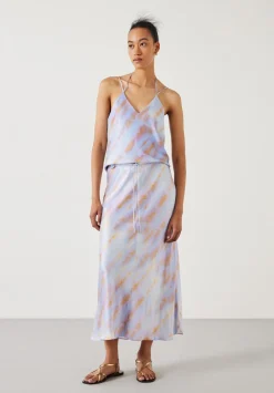 hush Skirts|Indra Satin Midi Skirt Tie Dye Pastel