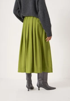hush Skirts|Ivy Pleated Air Flow Midi Skirt Olive Green
