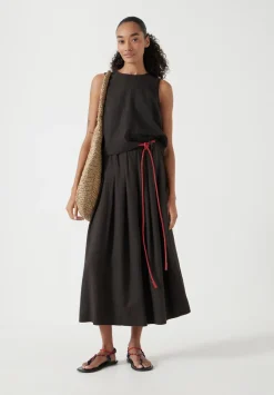 hush Skirts|Ivy Pleated Linen Blend Midi Skirt Dark Brown