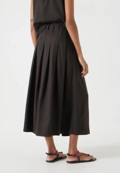 hush Skirts|Ivy Pleated Linen Blend Midi Skirt Dark Brown