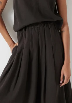 hush Skirts|Ivy Pleated Linen Blend Midi Skirt Dark Brown