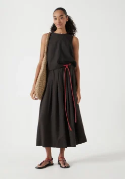 hush Skirts|Ivy Pleated Linen Blend Midi Skirt Dark Brown