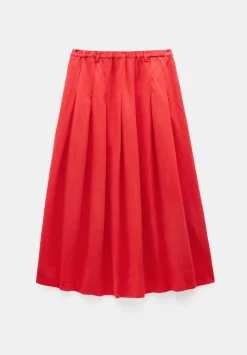 hush Skirts|Ivy Pleated Linen Blend Midi Skirt True Red