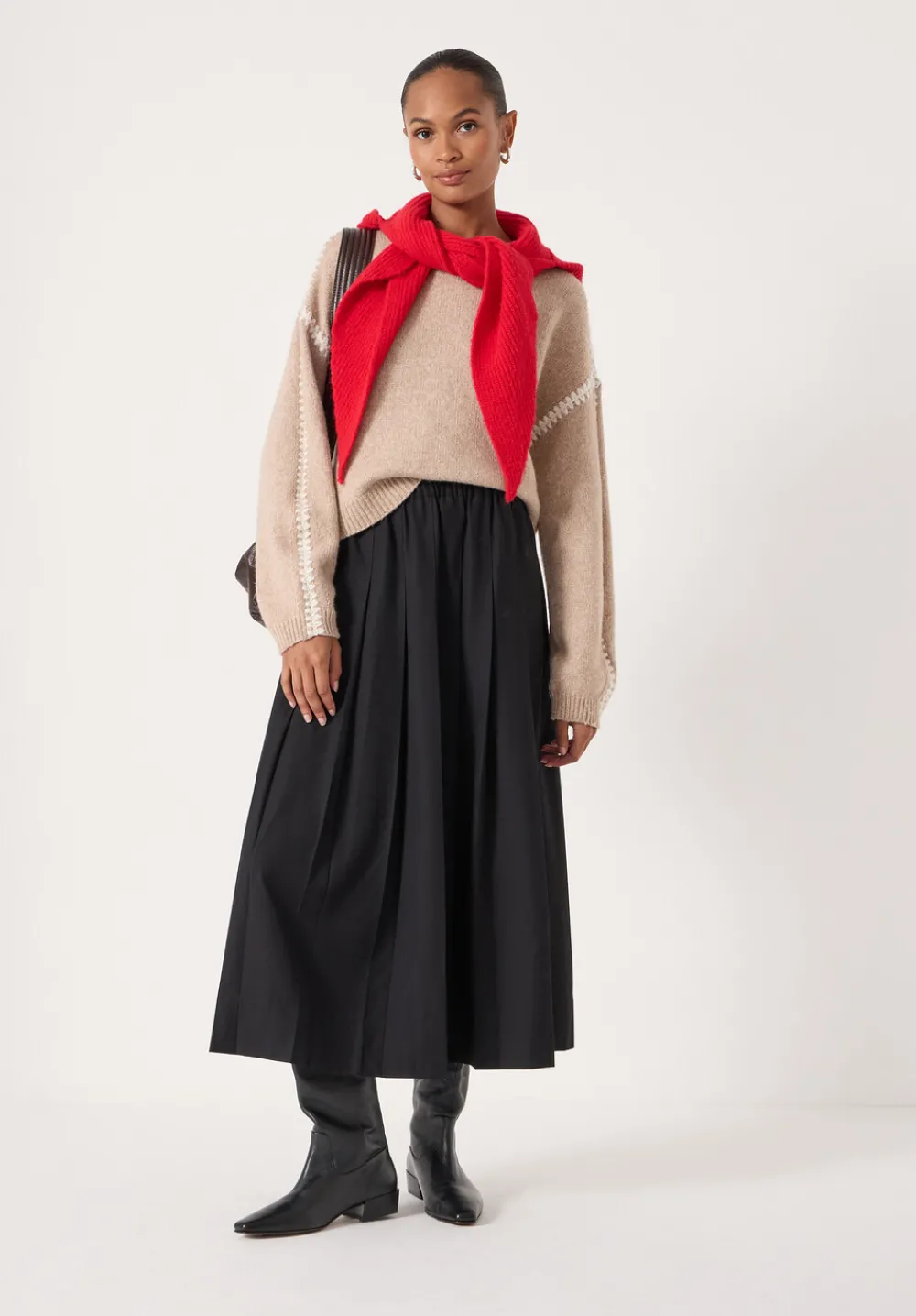 hush Skirts|Ivy Pleated Wool-Blend Midi Skirt Black