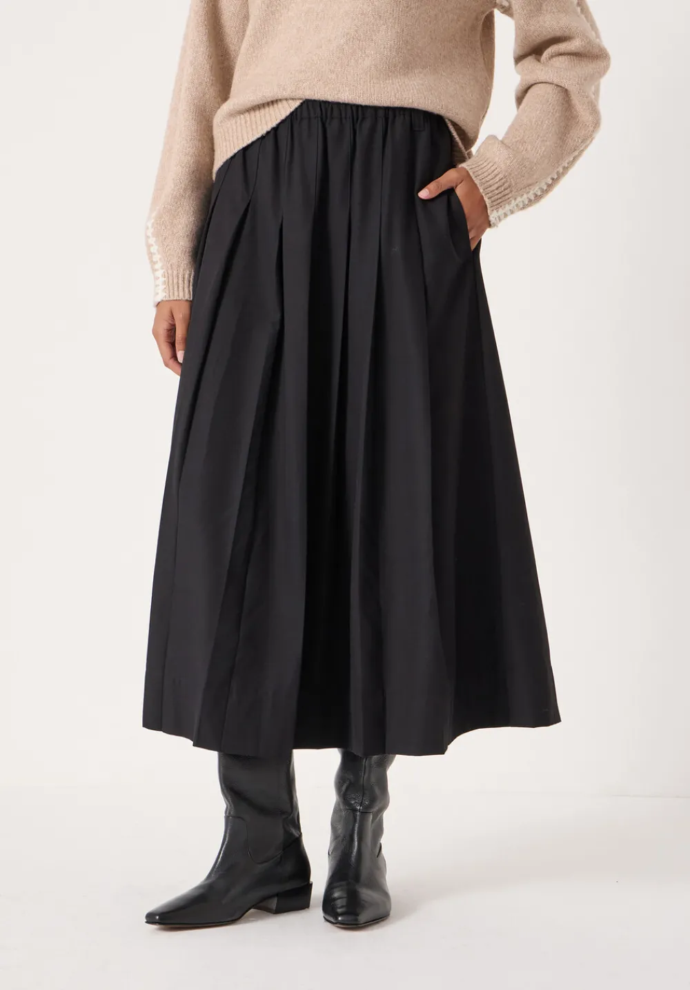 hush Skirts|Ivy Pleated Wool-Blend Midi Skirt Black