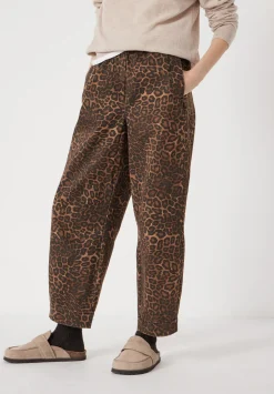 hush Trousers|Jeans|Jack Barrel Leg Pull On Cotton Trousers Brown Leopard Print
