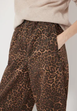 hush Trousers|Jeans|Jack Barrel Leg Pull On Cotton Trousers Brown Leopard Print