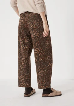 hush Trousers|Jeans|Jack Barrel Leg Pull On Cotton Trousers Brown Leopard Print