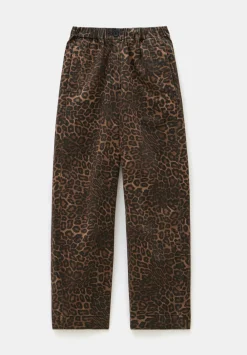 hush Trousers|Jeans|Jack Barrel Leg Pull On Cotton Trousers Brown Leopard Print