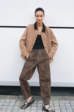 hush Trousers|Jeans|Jack Barrel Leg Pull On Cotton Trousers Brown Leopard Print