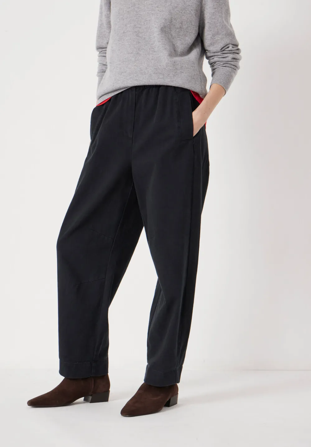 hush Trousers|Jeans|Jack Barrel Leg Pull On Cotton Trousers Black