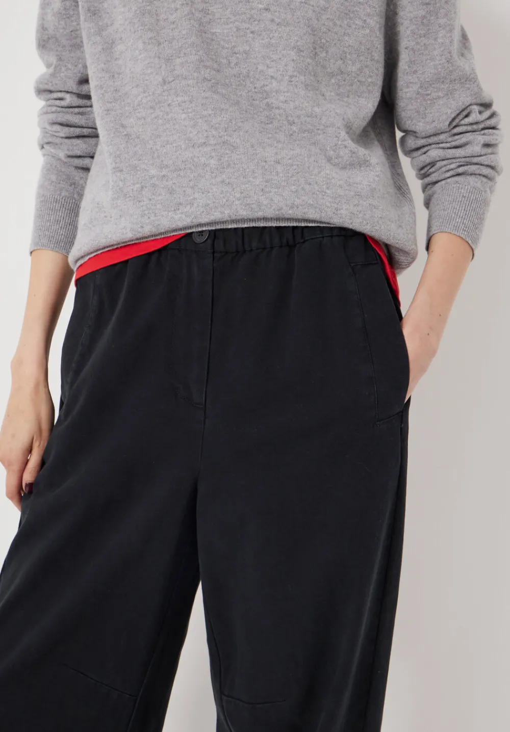 hush Trousers|Jeans|Jack Barrel Leg Pull On Cotton Trousers Black