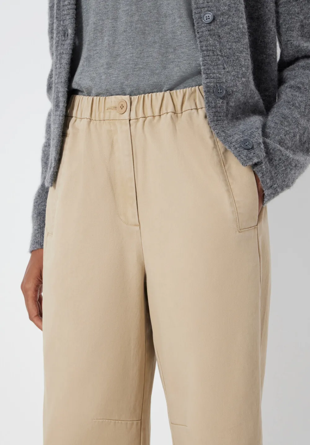 hush Trousers|Jeans|Jack Barrel Leg Pull On Cotton Trousers Stone Brown