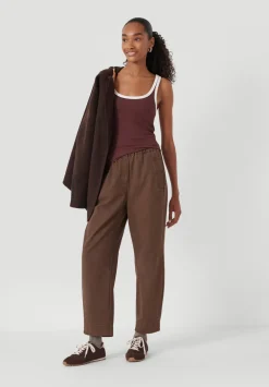 hush Trousers|Jeans|Jack Barrel Leg Pull On Cotton Trousers Washed Brown