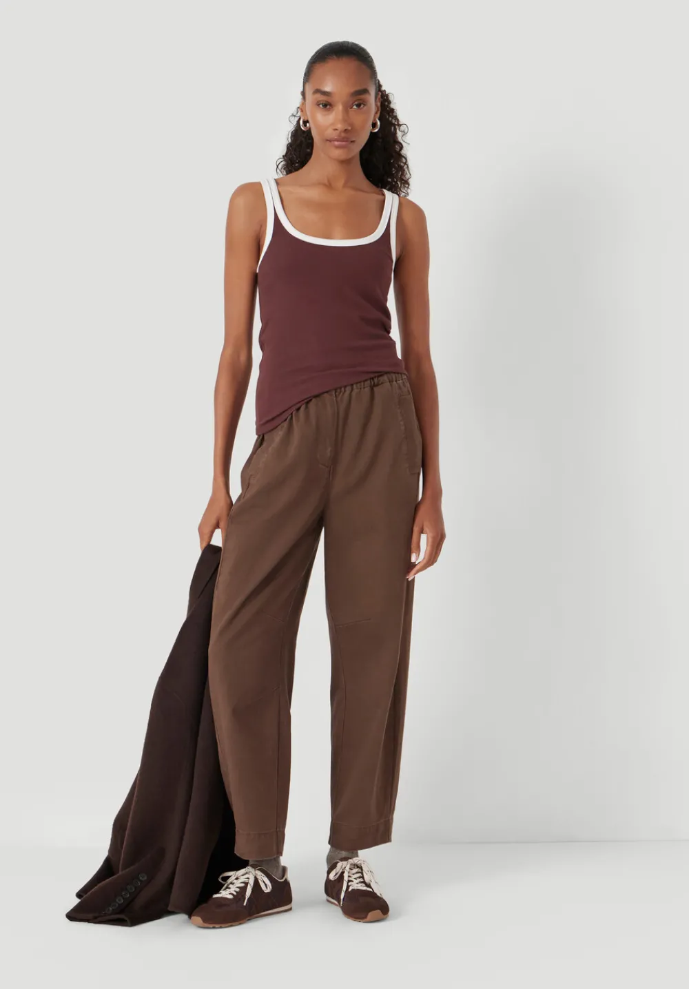 hush Trousers|Jeans|Jack Barrel Leg Pull On Cotton Trousers Washed Brown